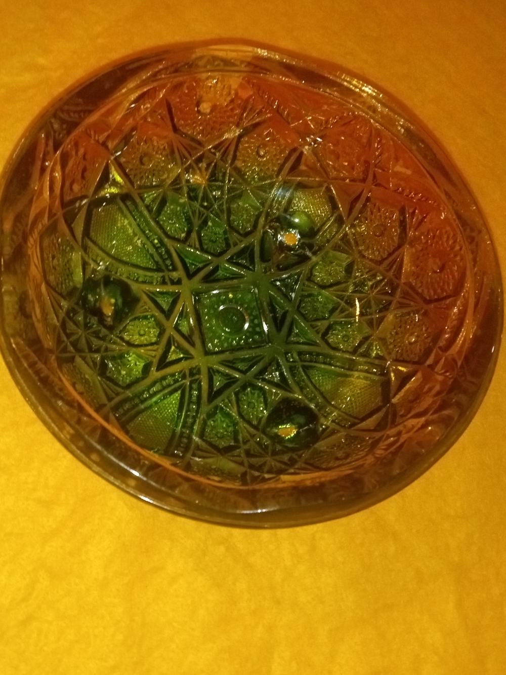 Green And Orange Glass Decorative Bowl - Home Art